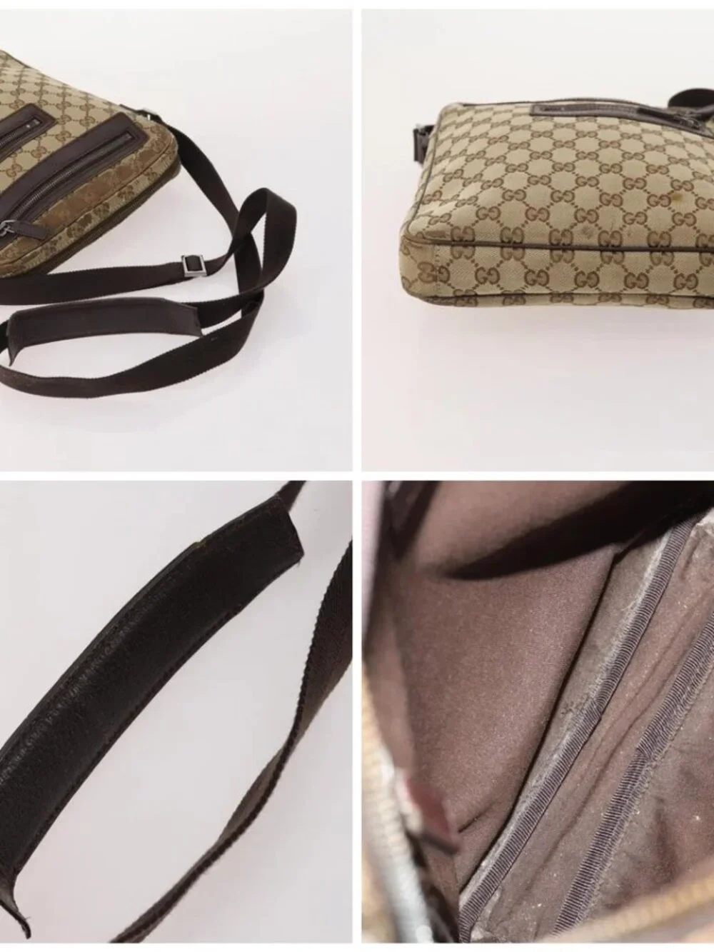 GUCCI GG Canvas Shoulder Bag Leather 3 Set Black Beige Auth bs34147